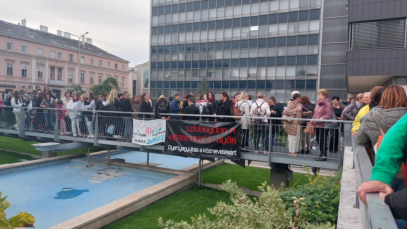 Sorfal az iskola előtt - Sztrájk és tüntetés Győrben és Győrújbaráton - videó, fotók