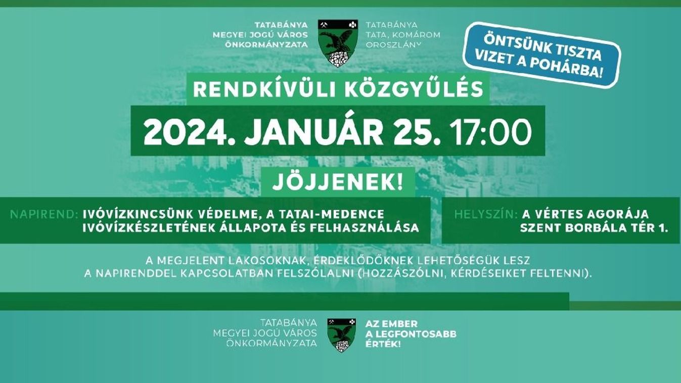 Rendkívüli közgyűlést tartanak Tatabányán - Téma: a karsztvíz felhasználása a Tatai-medencében