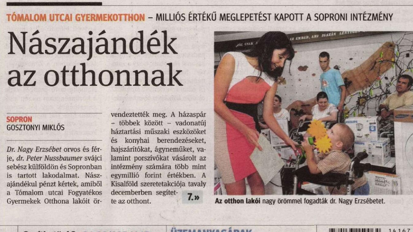 Nászajándékból támogatták a soproni Fogyatékos Gyermekek Otthona lakóit