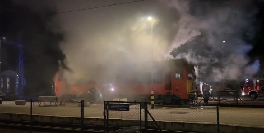 Mozdonytűz Balatonfüred MÁV tűzoltók