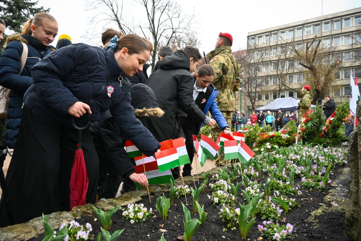 A forradalom hőseire emlékeztek Győrben a Honvéd ligetben.