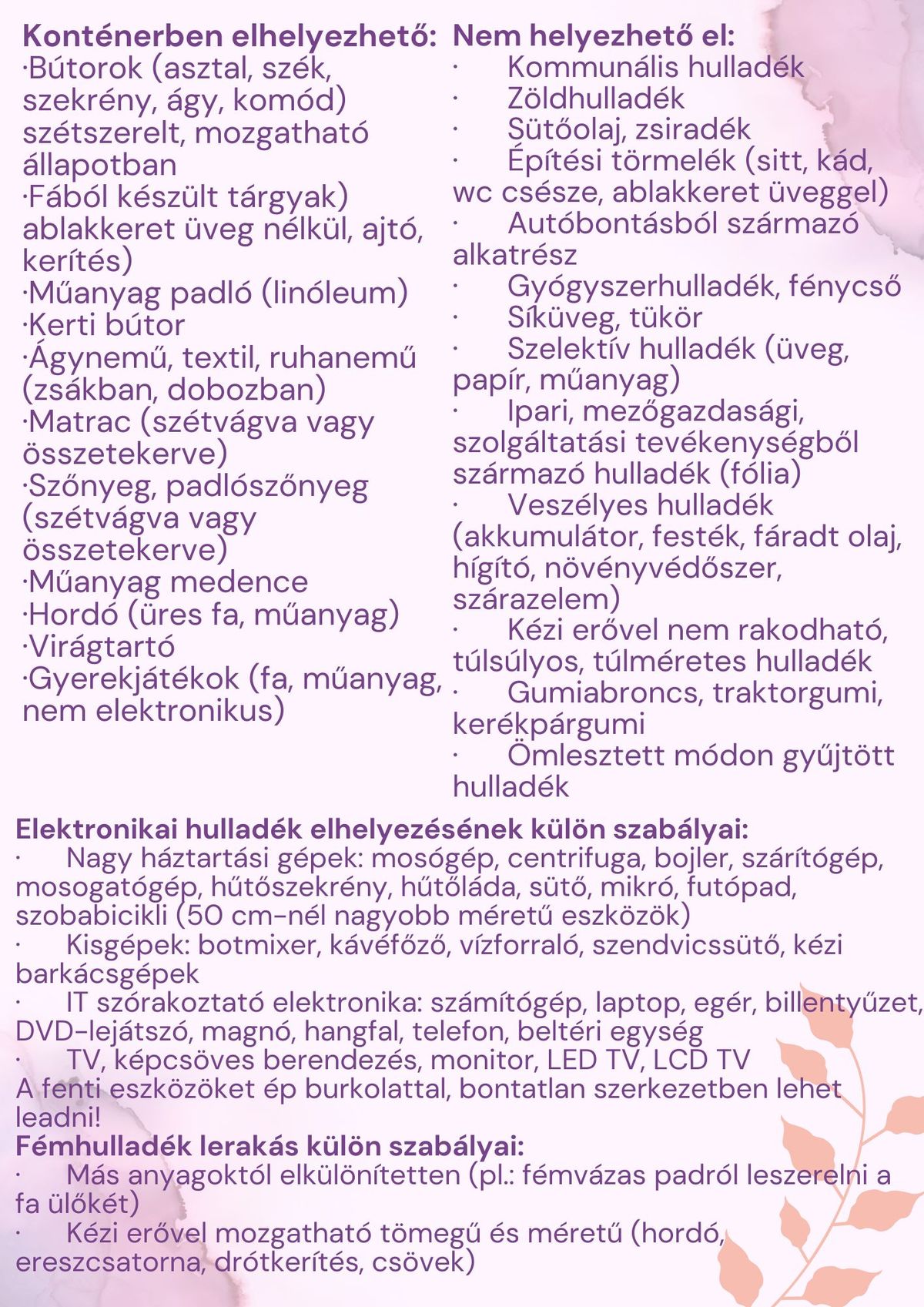 A lomtalanítás szabályai