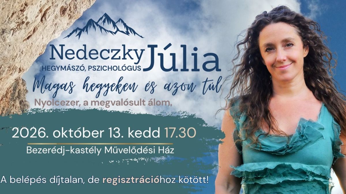 Nedeczky Júlia előadását hallgathatjuk meg a Bezerédj-kastélyban -„Magas hegyeken és azon túl – Nyolcezer, a megvalósult álom” címen