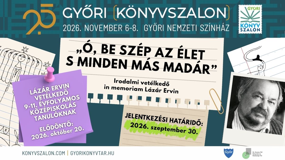 Jön a 25. Győri Könyvszalon - Lázár Ervin-vetélkedőt hirdetnek a középiskolásoknak